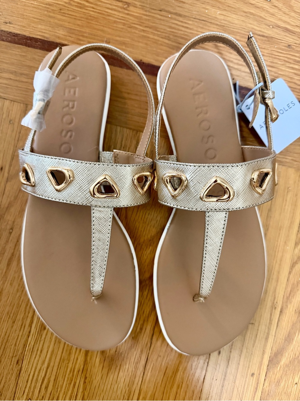 AEROSOLES Metallic Gold Slingback Thong Sandals